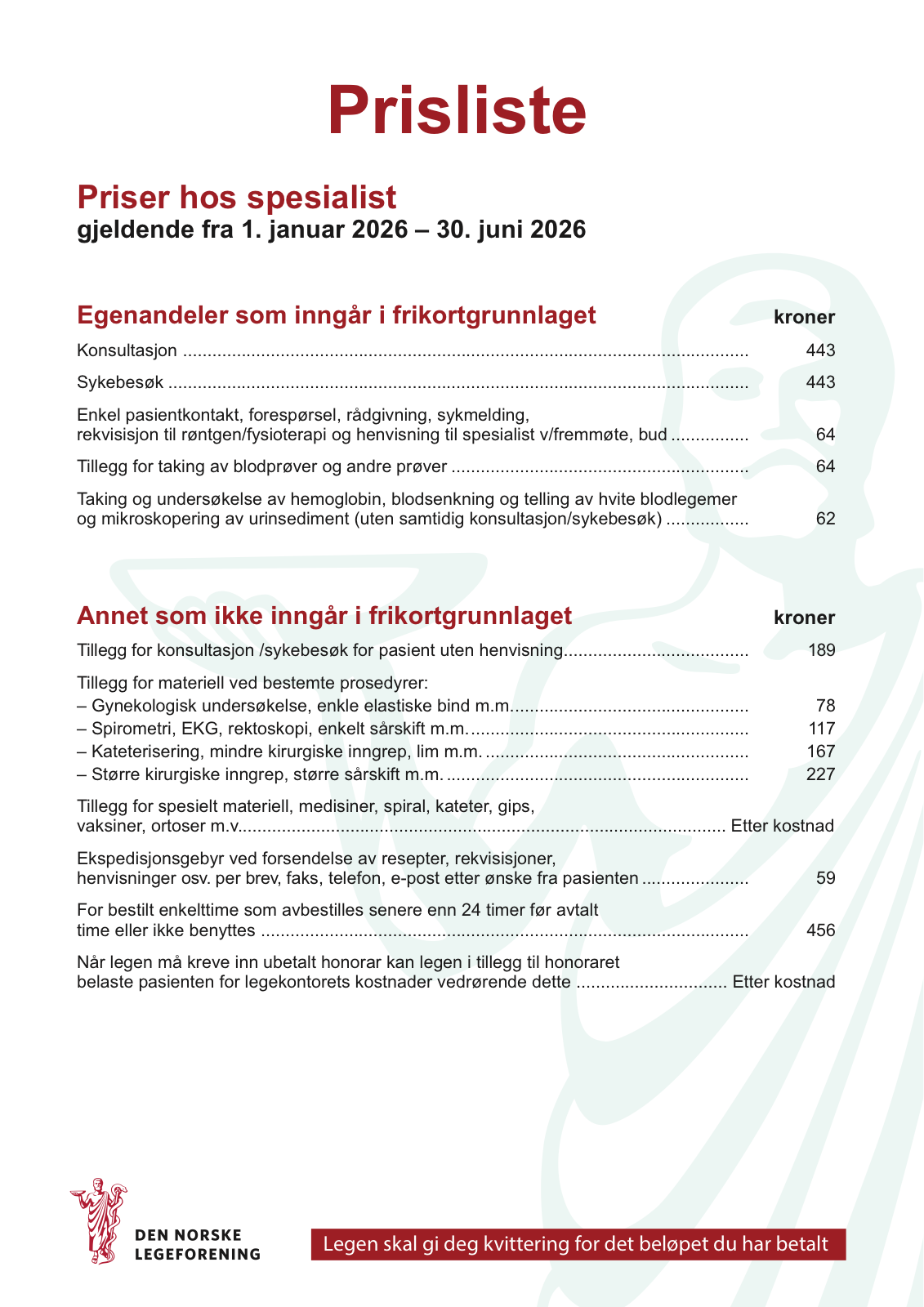 Takstplakat for avtalespesialister 2026